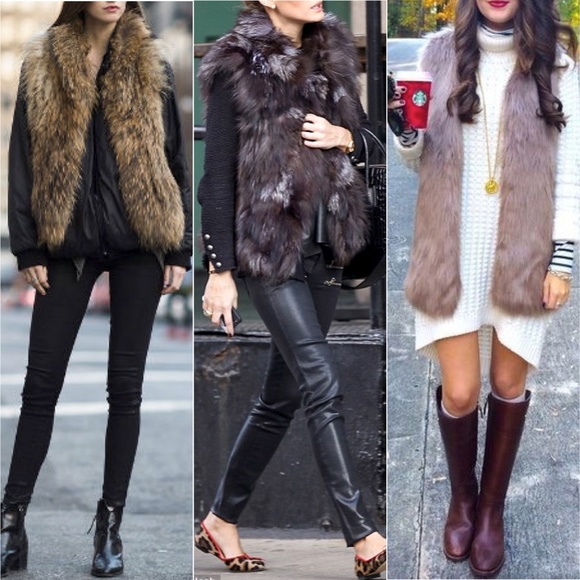 Long Hair Faux Fur Sheen Brown Taupe Vest Boho M L - Picture 7 of 8